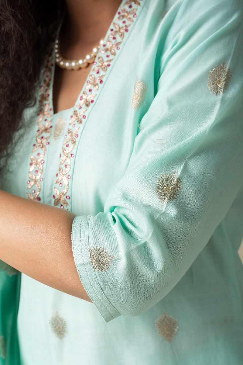 Image for Wkr009 Shivani Chanderi Kurta Closeup 2 New