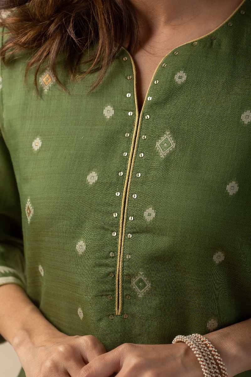 Image for Kusvaa Cood010 Samiya Chanderi Kurta Pant Set Sitting New