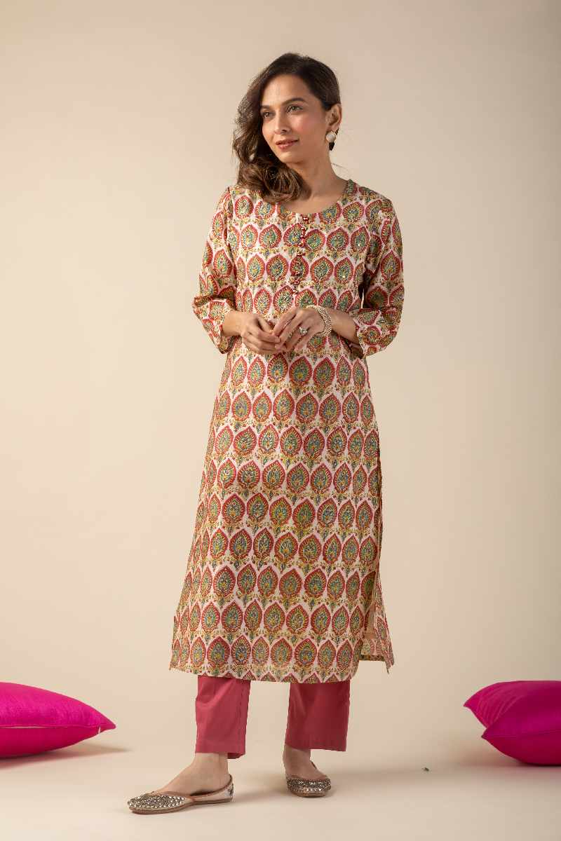 Image for Kusvaa Cood015 Ravija Chanderi Kurta Pant Set Front
