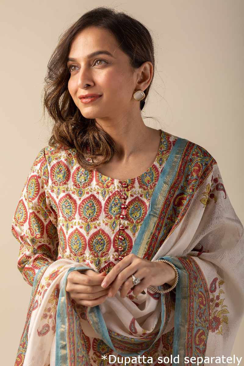 Image for Kusvaa Cood015 Ravija Chanderi Kurta Pant Set Pattern New