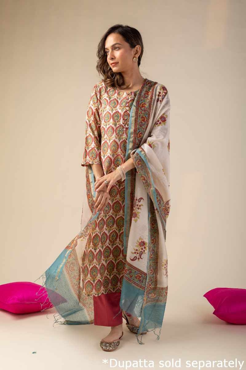 Image for Kusvaa Cood015 Ravija Chanderi Kurta Pant Set Pocket New