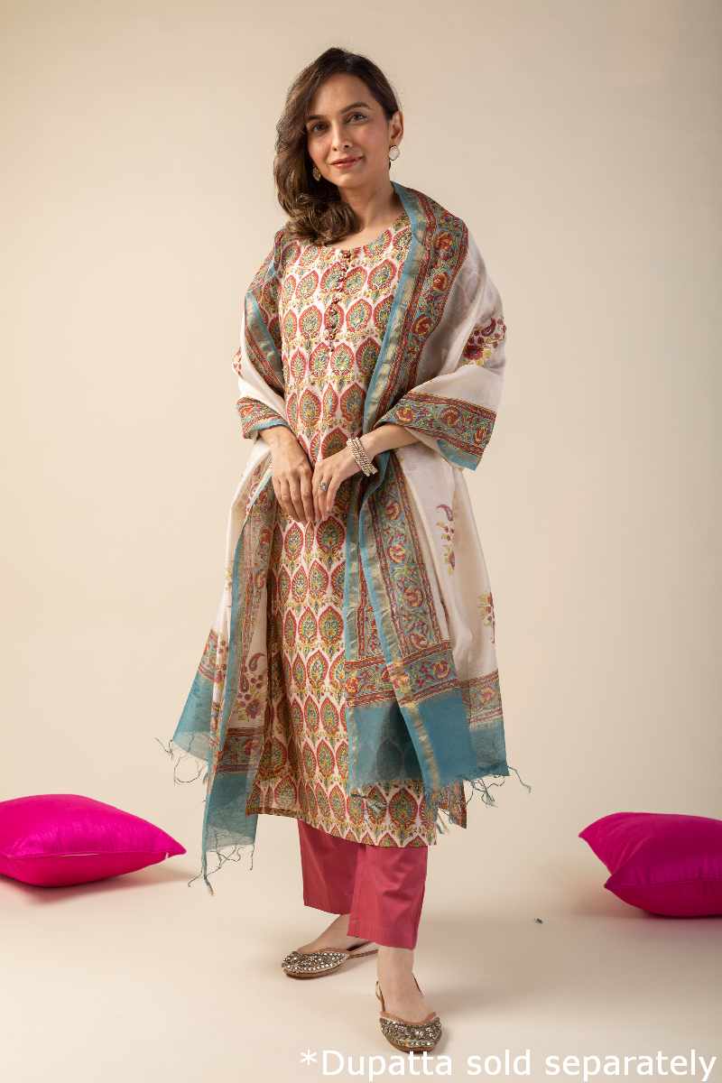Image for Kusvaa Cood015 Ravija Chanderi Kurta Pant Set Side New