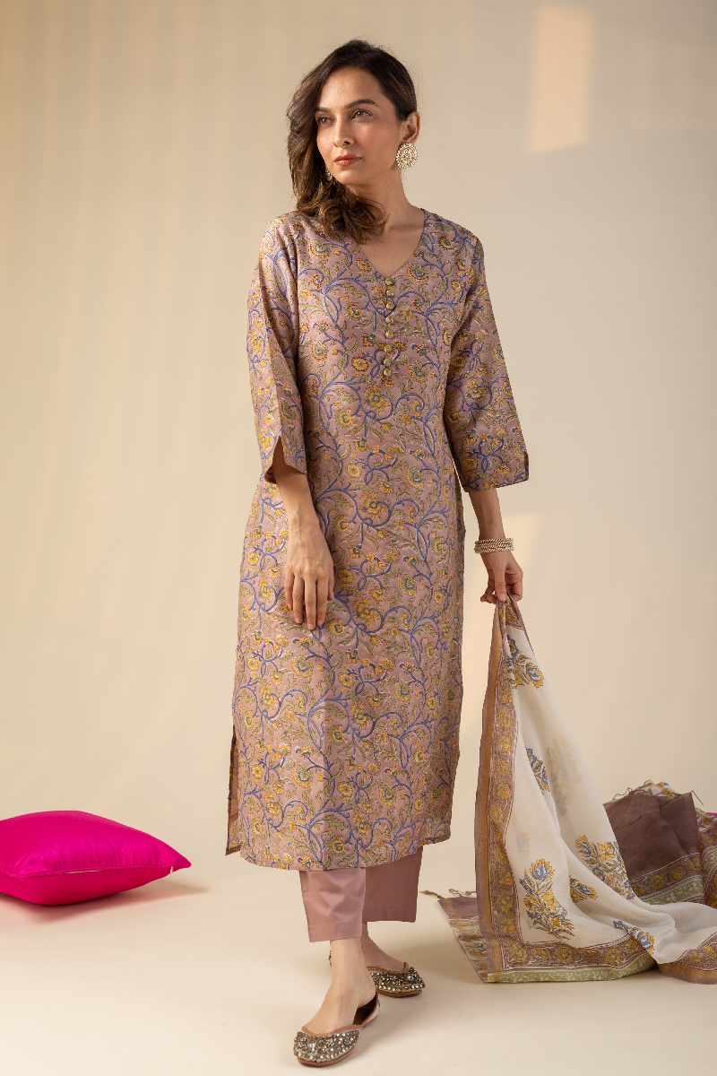Image for Kusvaa Cood016 Haripriya Chanderi Kurta Pant Set Pocket