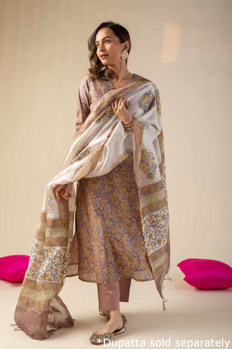 Image for Kusvaa Cood016 Haripriya Chanderi Kurta Pant Set Sleeves New