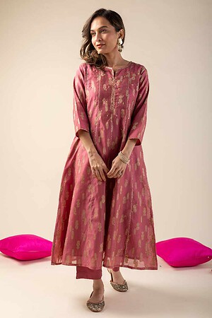 Image for Kusvaa Cood018 Anshula Chanderi Kurta Pant Set Neck