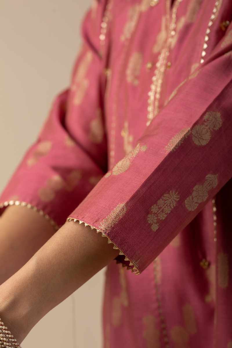 Image for Kusvaa Cood018 Anshula Chanderi Kurta Pant Set Sleeves