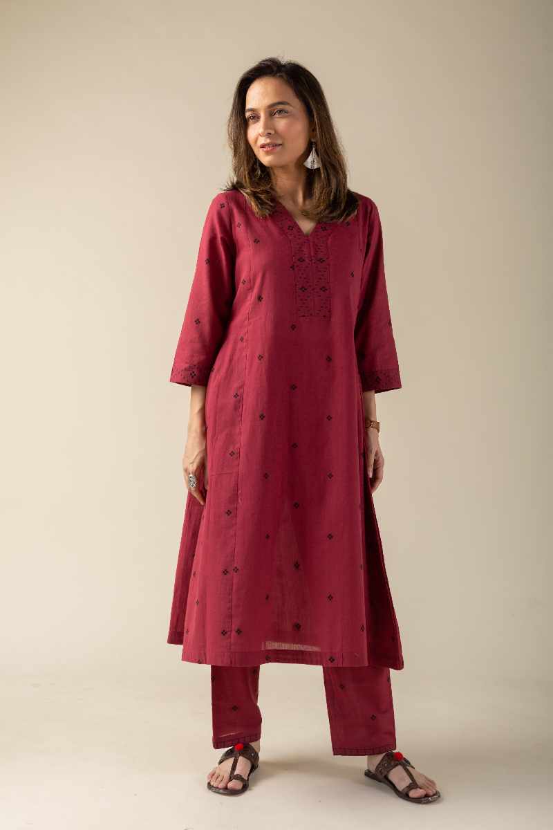 Image for Kusvaa Cood020 Triveni Handloom Cotton Kurta Pant Set Side