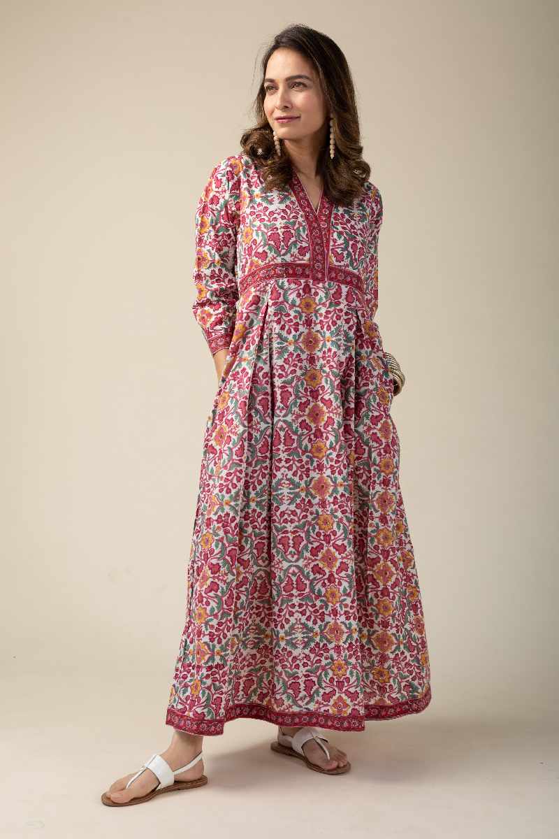 Image for Kusvaa De007 Shyla Cotton Block Print Dress Sleeves