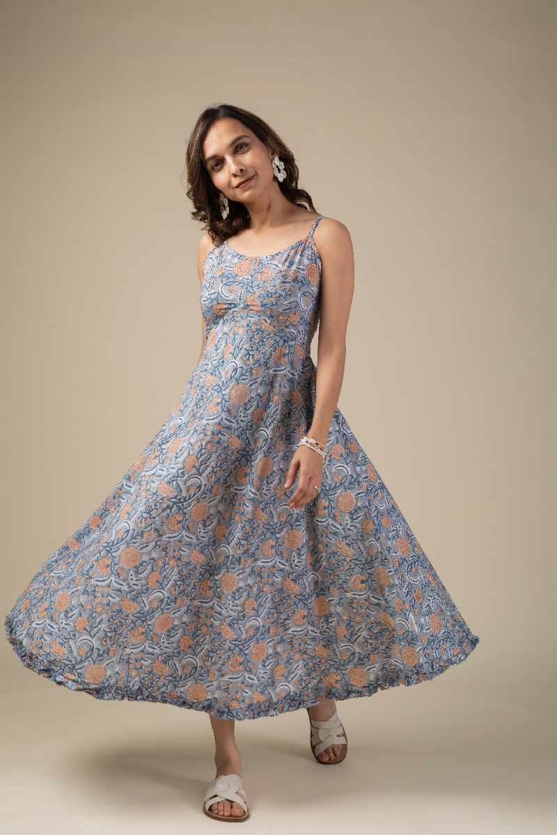 Image for Kusvaa Dr003 Saanvi Block Print Dress Sitting