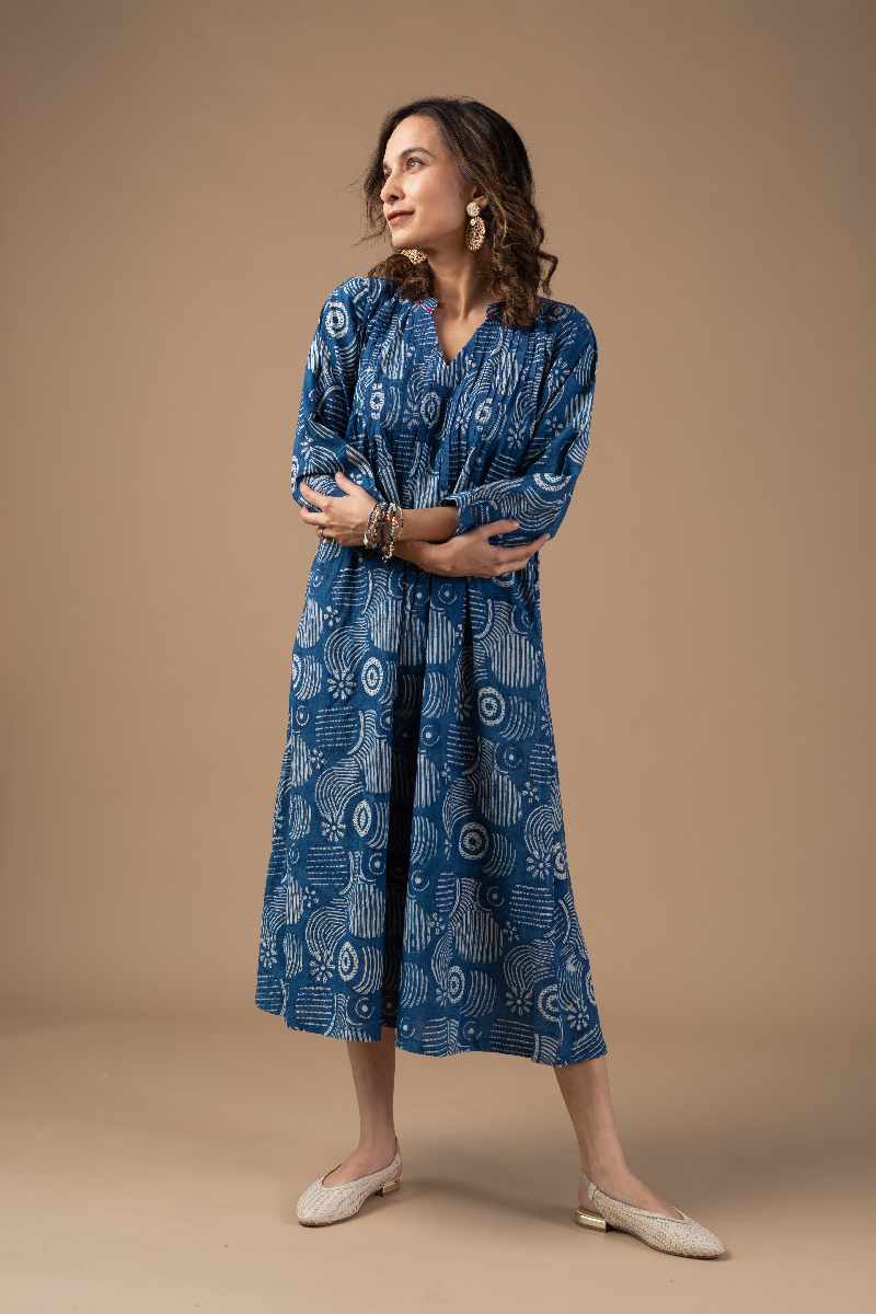 Image for Kusvaa Dr004 Akshara Block Print Dress Sitting