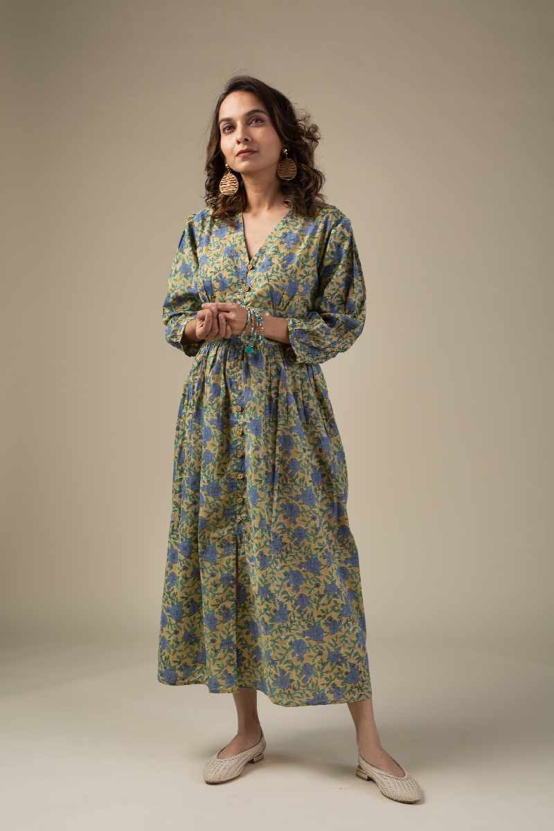 Image for Kusvaa Dr005 Sonika Block Print Dress Closeup 2