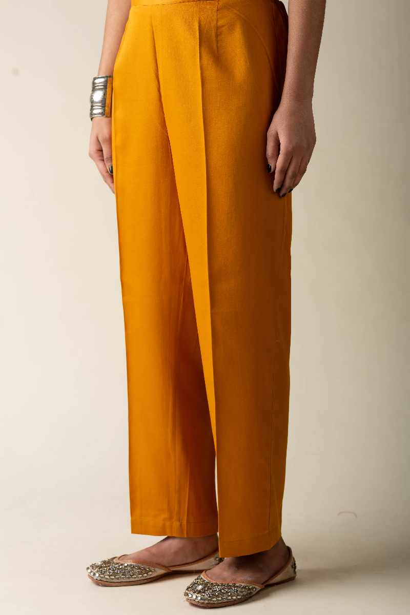 Image for Kusvaa Pnt004 Multi Color Cotton Satin Pant Mustard Side