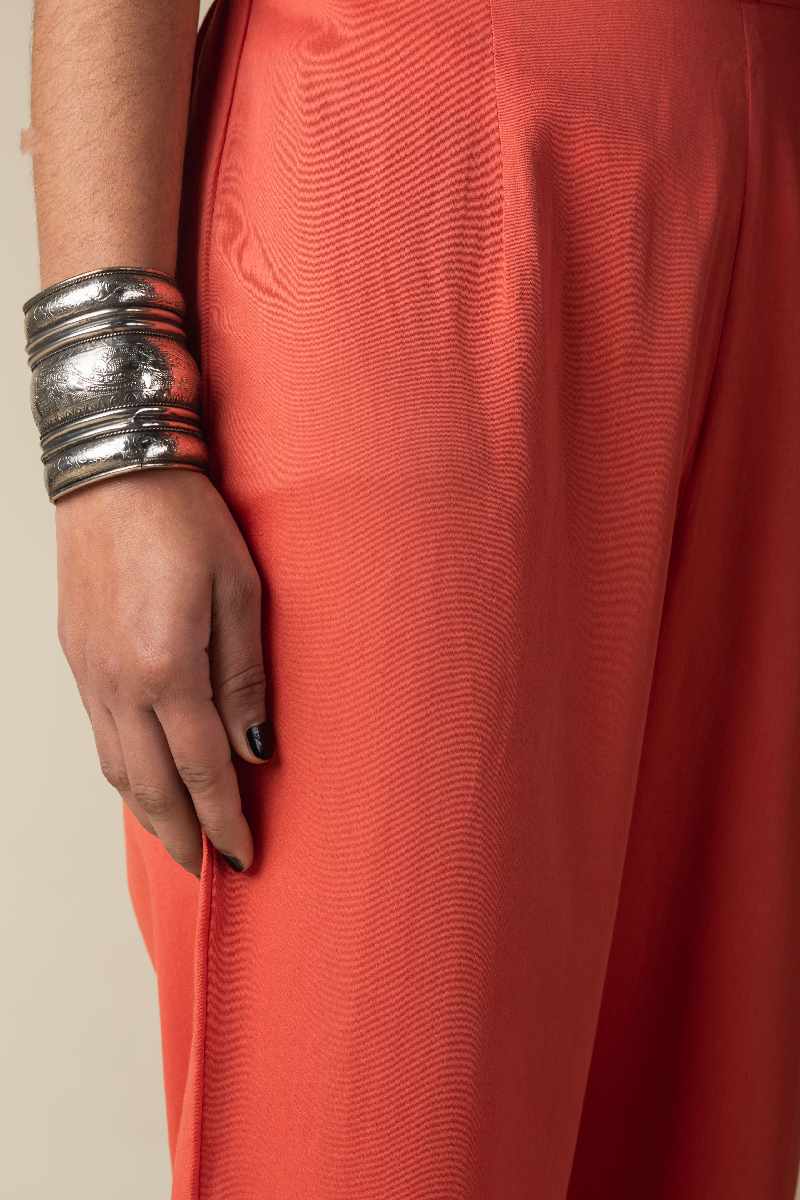 Image for Kusvaa Pnt004 Multi Color Cotton Satin Pant Peach Front