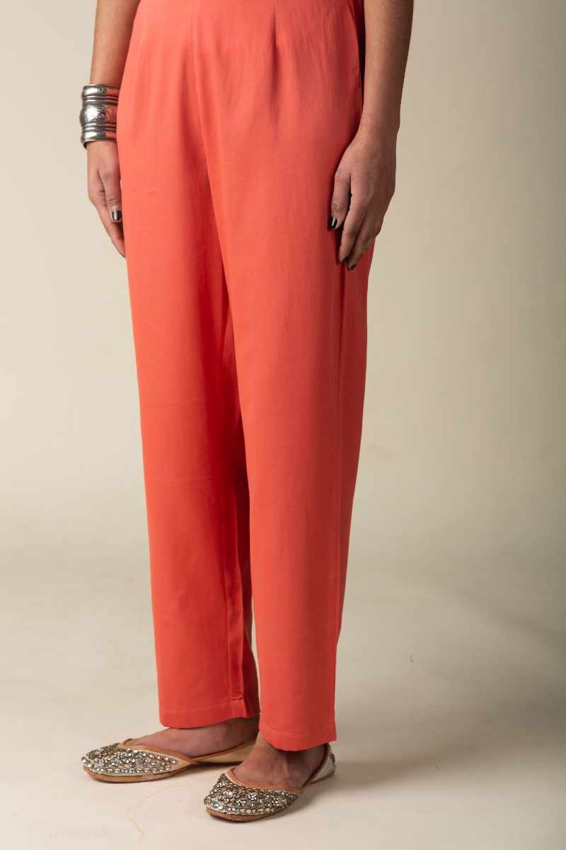 Image for Kusvaa Pnt004 Multi Color Cotton Satin Pant Peach Side