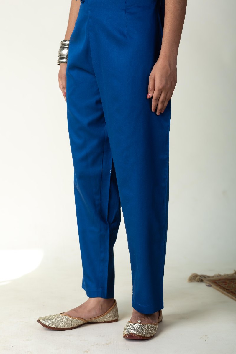 Image for Kusvaa Pnt004 Multi Color Cotton Satin Pant Royal Blue Front