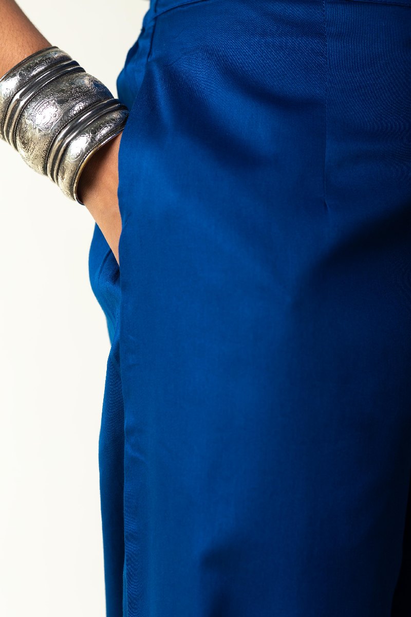 Image for Kusvaa Pnt004 Multi Color Cotton Satin Pant Royal Blue Side