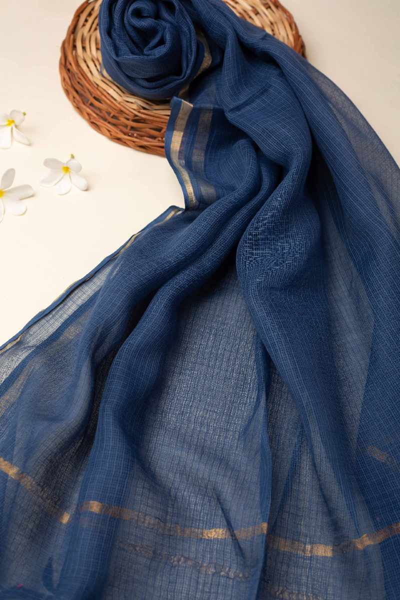 Image for Kusvaa Rndup53 Multi Color Kota Doria Dupatta Indigo Closeup