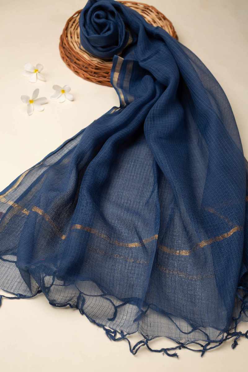 Image for Kusvaa Rndup53 Multi Color Kota Doria Dupatta Indigo Side