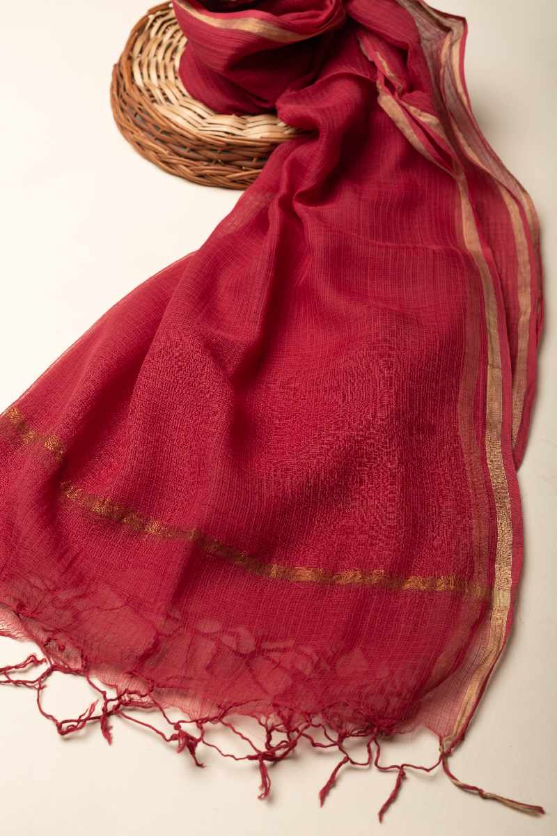 Image for Kusvaa Rndup53 Multi Color Kota Doria Dupatta Maroon Front New
