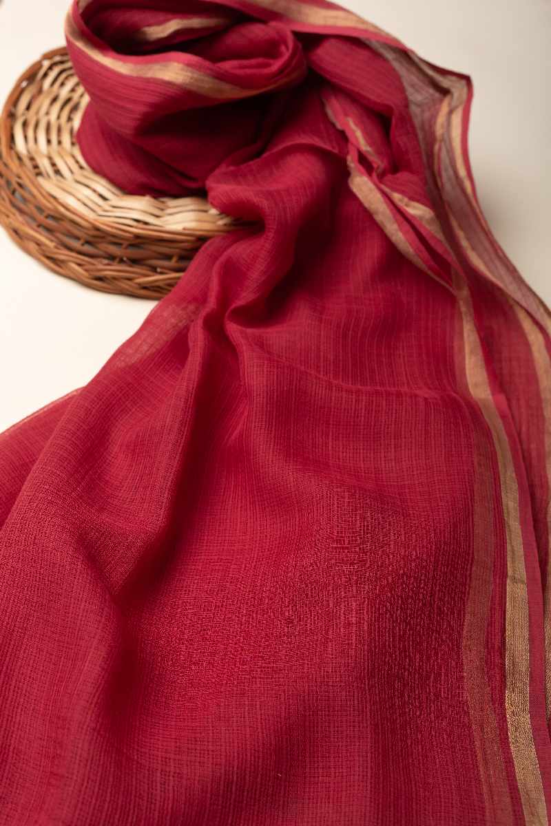 Image for Kusvaa Rndup53 Multi Color Kota Doria Dupatta Maroon Side New