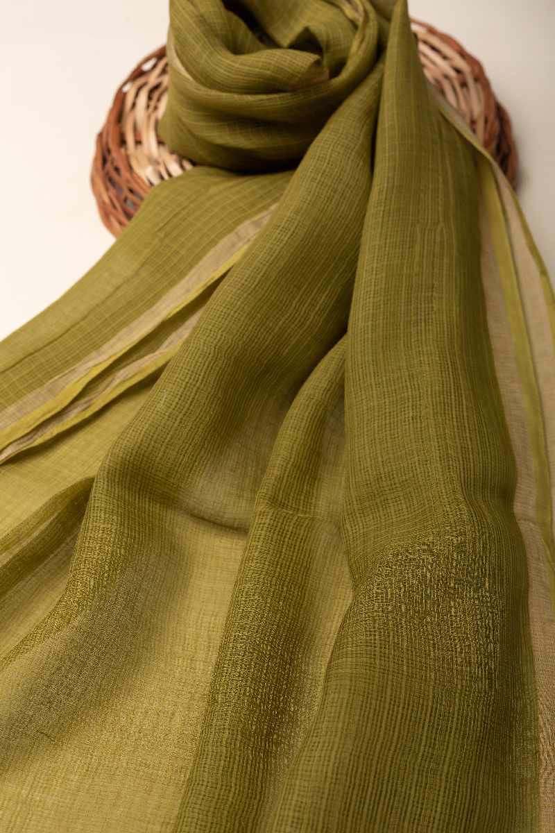 Image for Kusvaa Rndup53 Multi Color Kota Doria Dupatta Mehendi Green Closeup