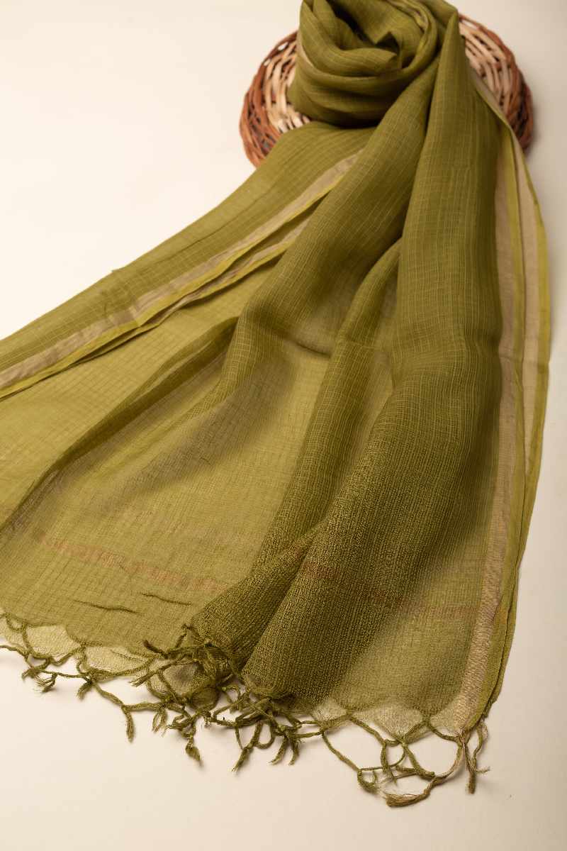 Image for Kusvaa Rndup53 Multi Color Kota Doria Dupatta Mehendi Green Side