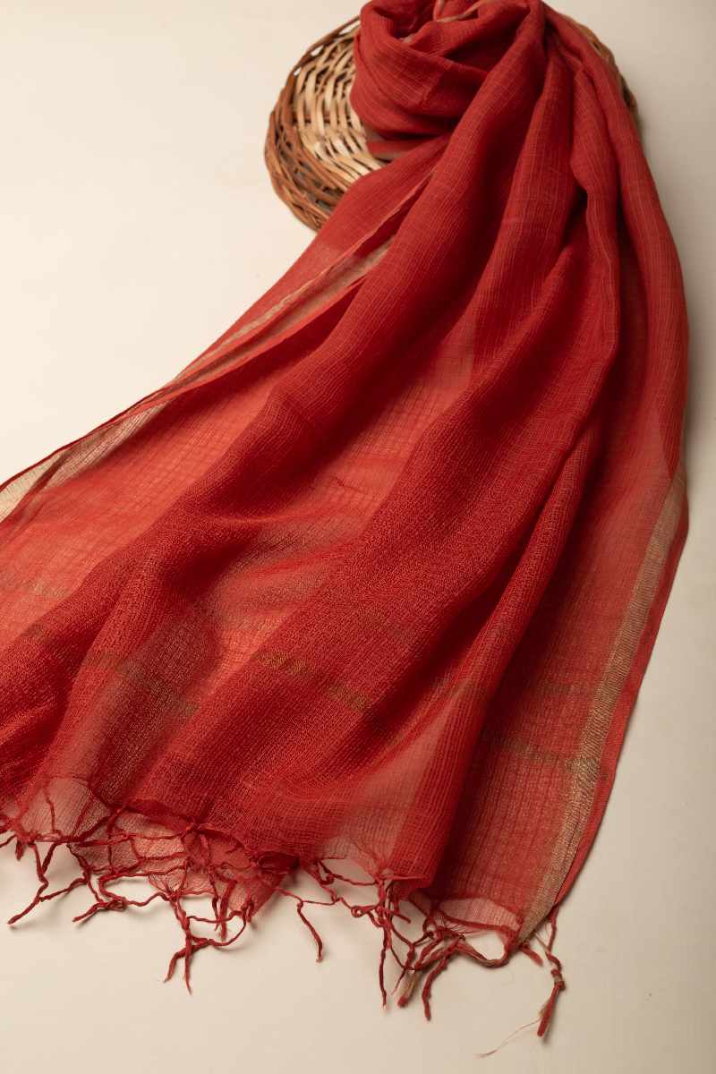 Image for Kusvaa Rndup53 Multi Color Kota Doria Dupatta Rust Closeup