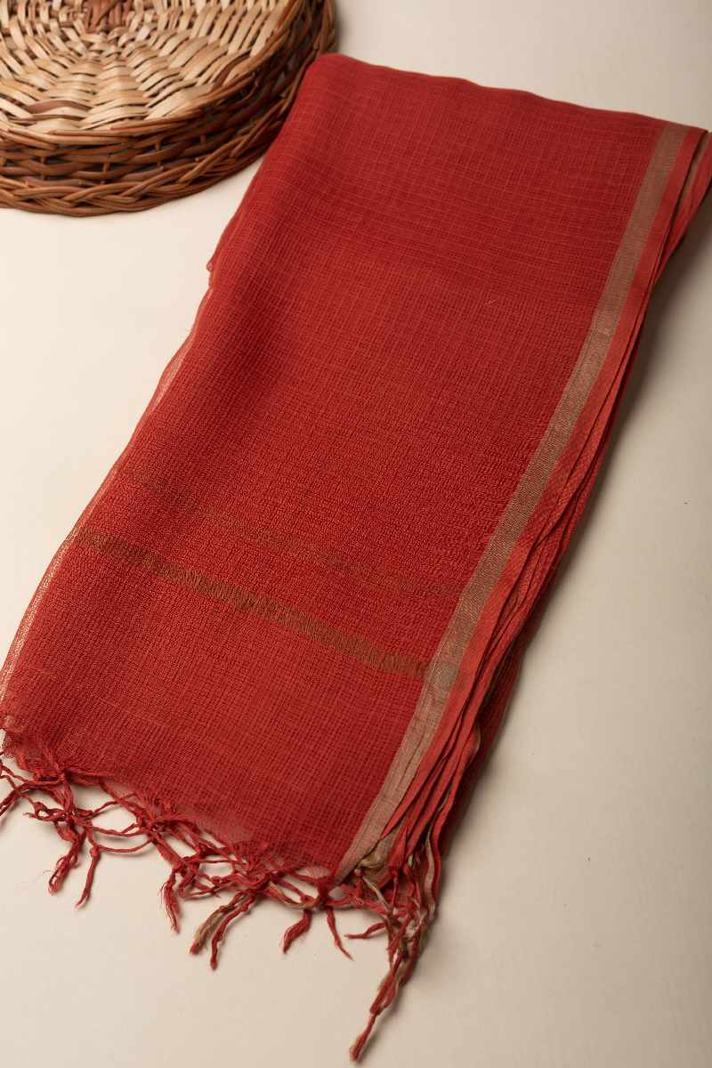 Image for Kusvaa Rndup53 Multi Color Kota Doria Dupatta Rust Featured