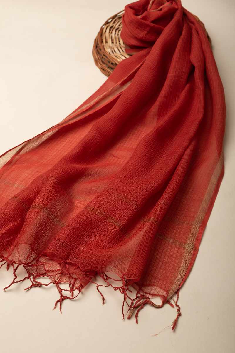 Image for Kusvaa Rndup53 Multi Color Kota Doria Dupatta Rust Front