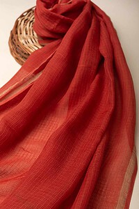 Image for Kusvaa Rndup53 Multi Color Kota Doria Dupatta Rust Side