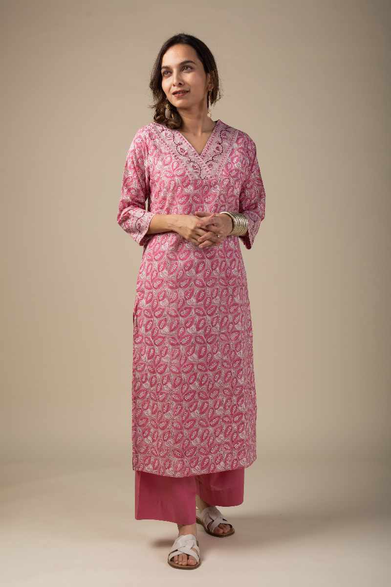 Image for Kusvaa Wkr002 Vanya Cotton Block Print Kurta Side