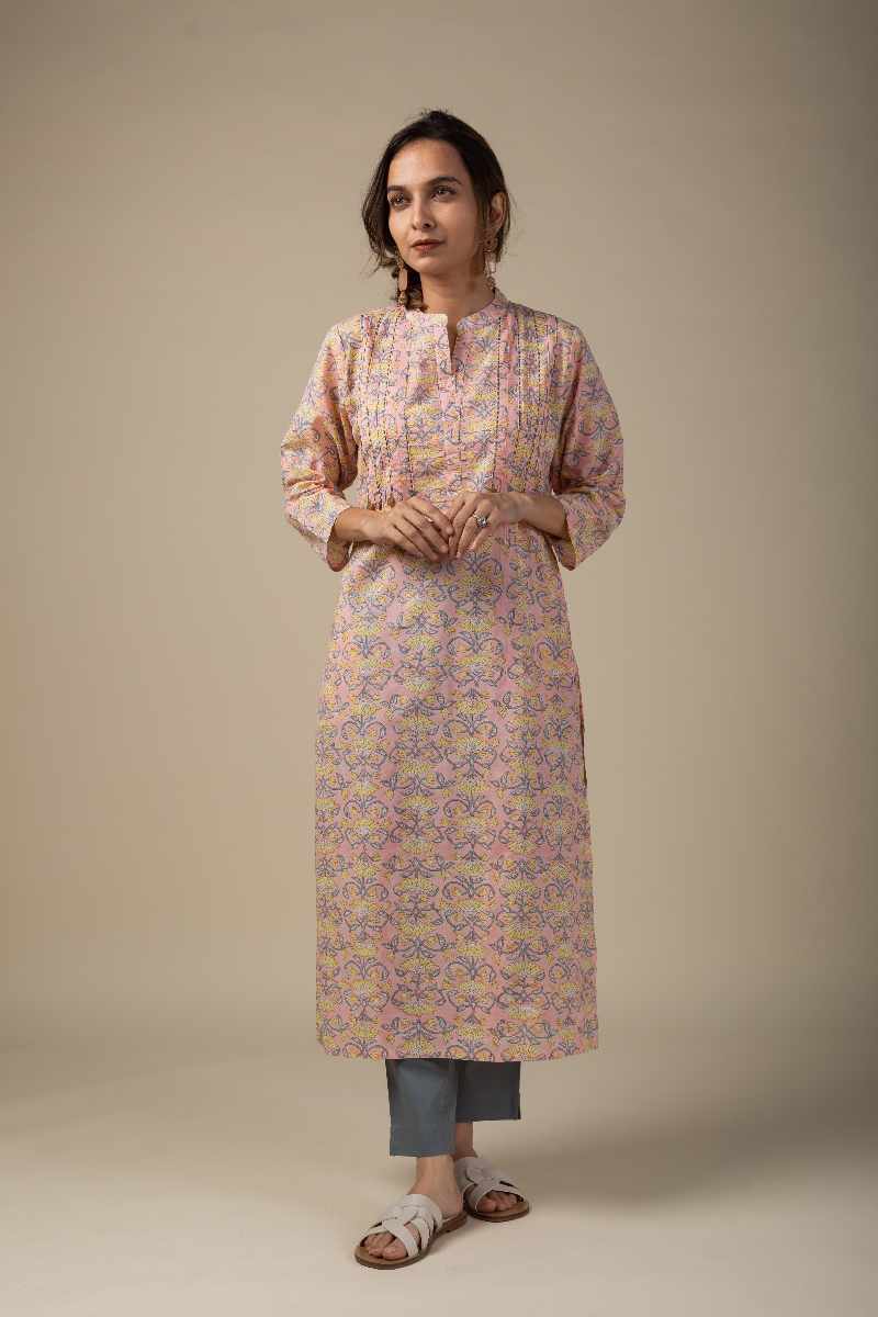 Image for Kusvaa Wkr010 Kaira Cotton Block Print Kurta Closeup 2