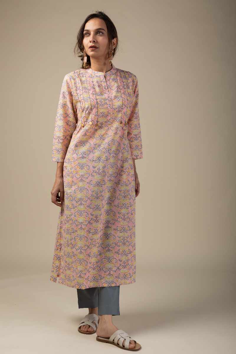Image for Kusvaa Wkr010 Kaira Cotton Block Print Kurta Closeup