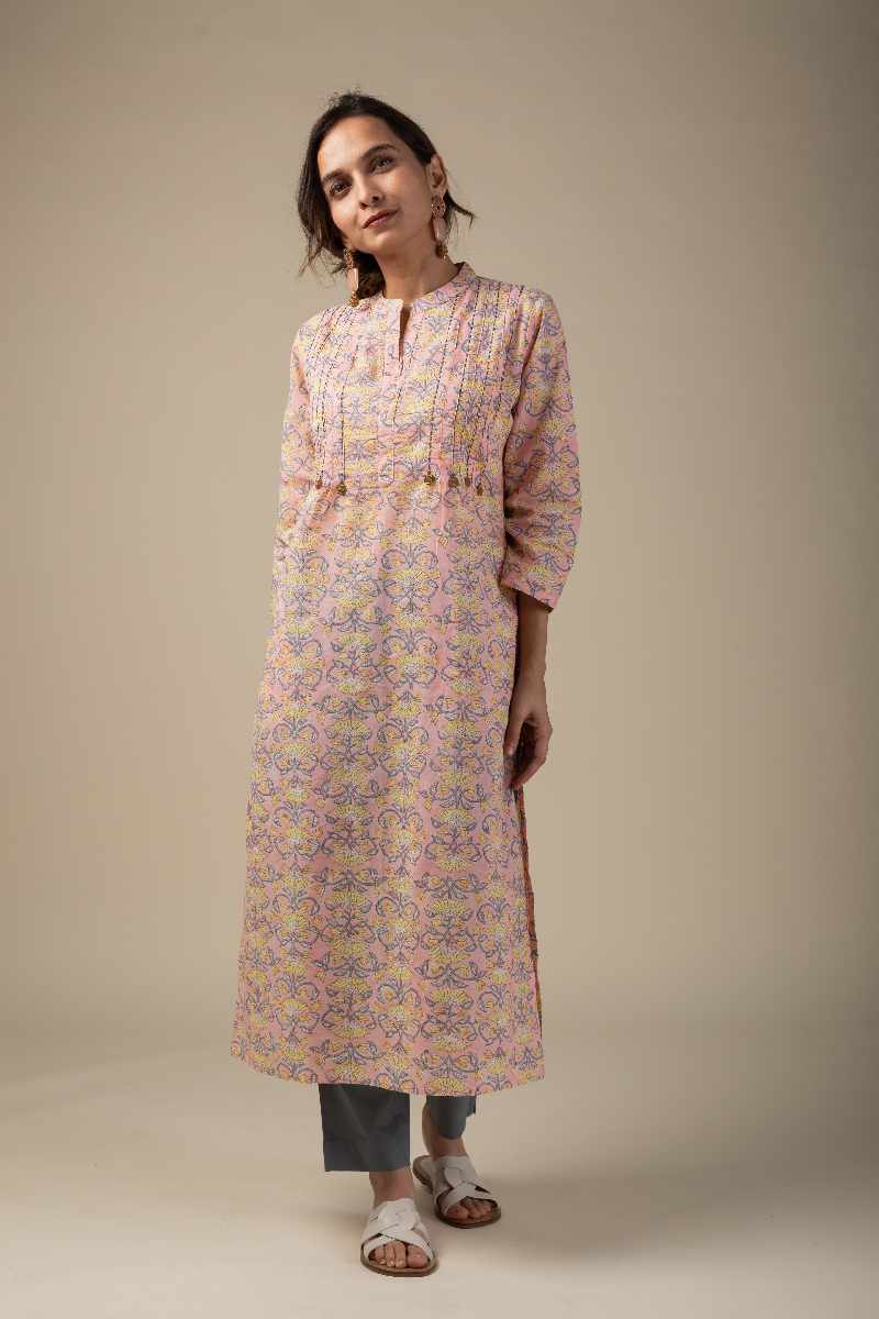 Image for Kusvaa Wkr010 Kaira Cotton Block Print Kurta Side