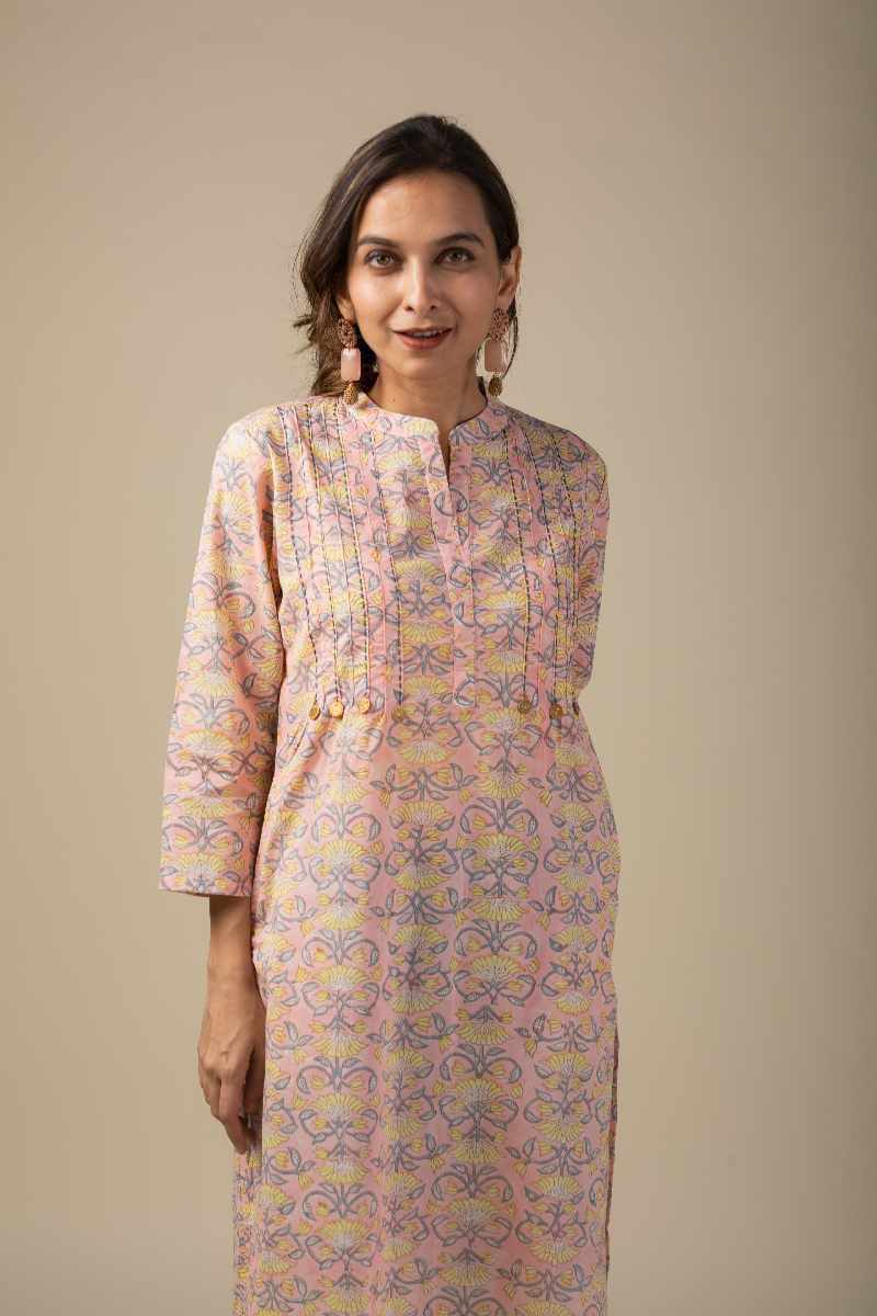 Image for Kusvaa Wkr010 Kaira Cotton Block Print Kurta Sitting