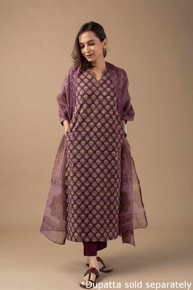 Image for Kusvaa Wkr013 Raati Cotton Handblock Kurta Side New
