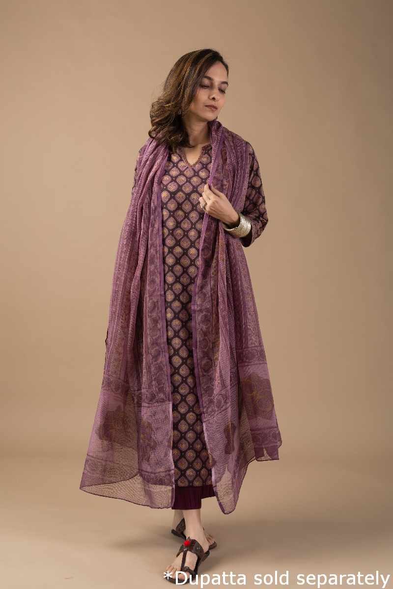 Image for Kusvaa Wkr013 Raati Cotton Handblock Kurta Sleeves New