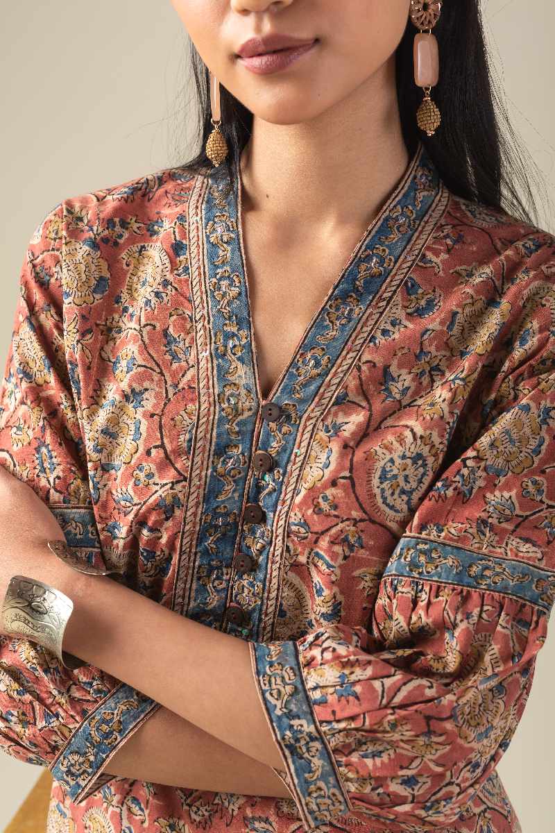 Image for Kusvaa Wkr014 Sarana Cotton Kalamkari Kurta Closeup