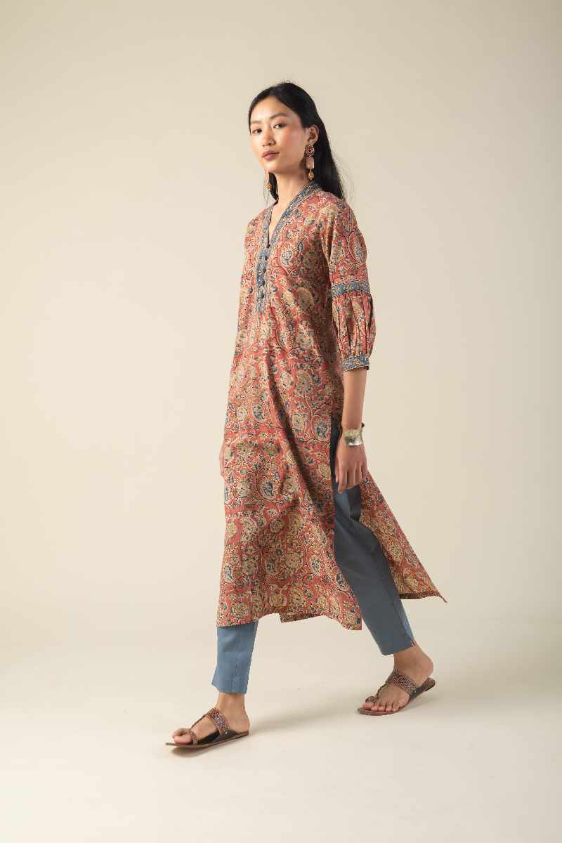 Image for Kusvaa Wkr014 Sarana Cotton Kalamkari Kurta Side