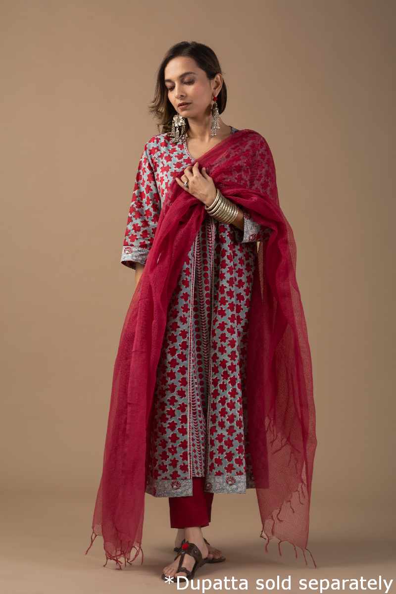 Image for Kusvaa Wkr015 Krishna Cotton Handblock Kurta Back New