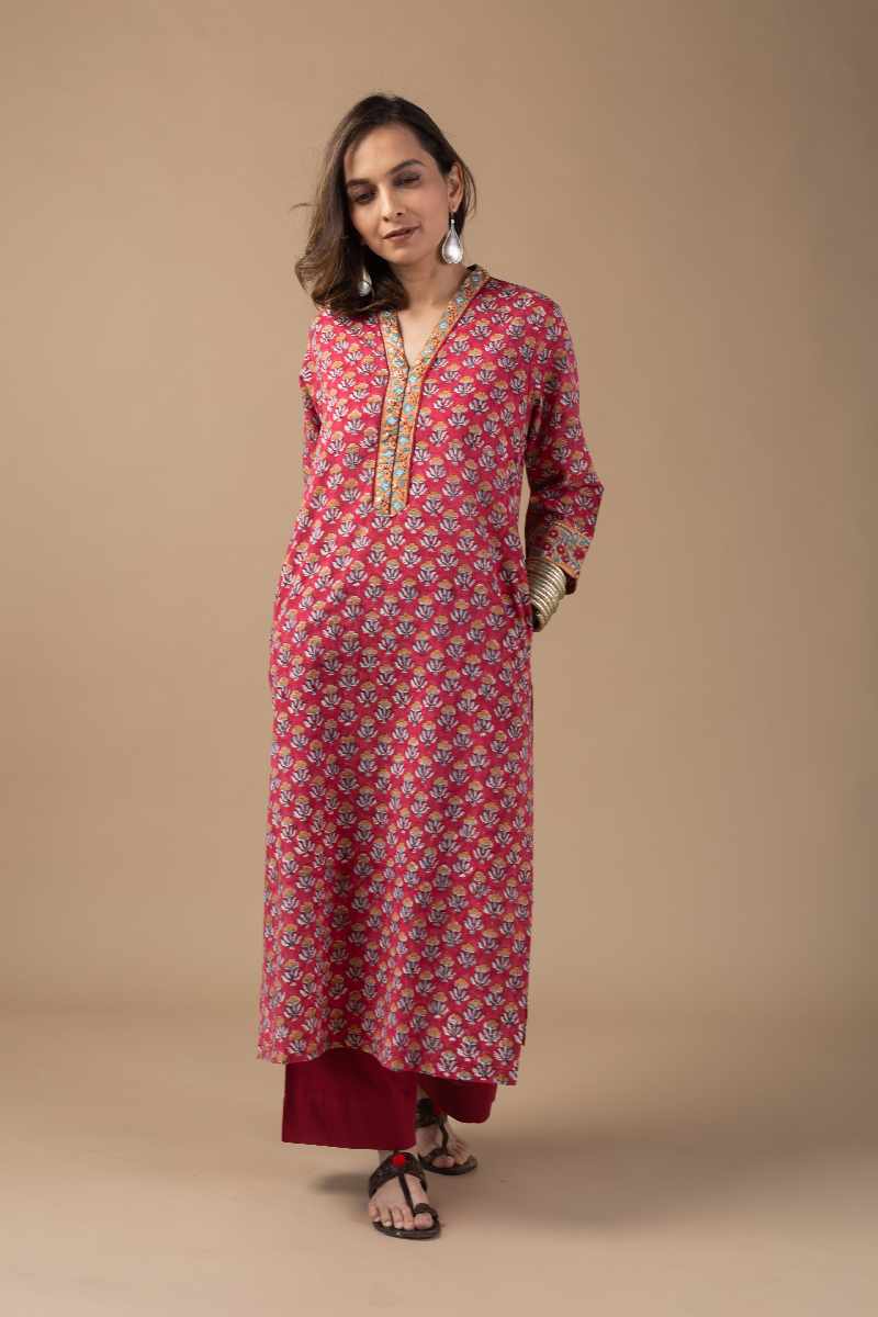 Image for Kusvaa Wkr016 Mistti Cotton Block Print Kurta Back