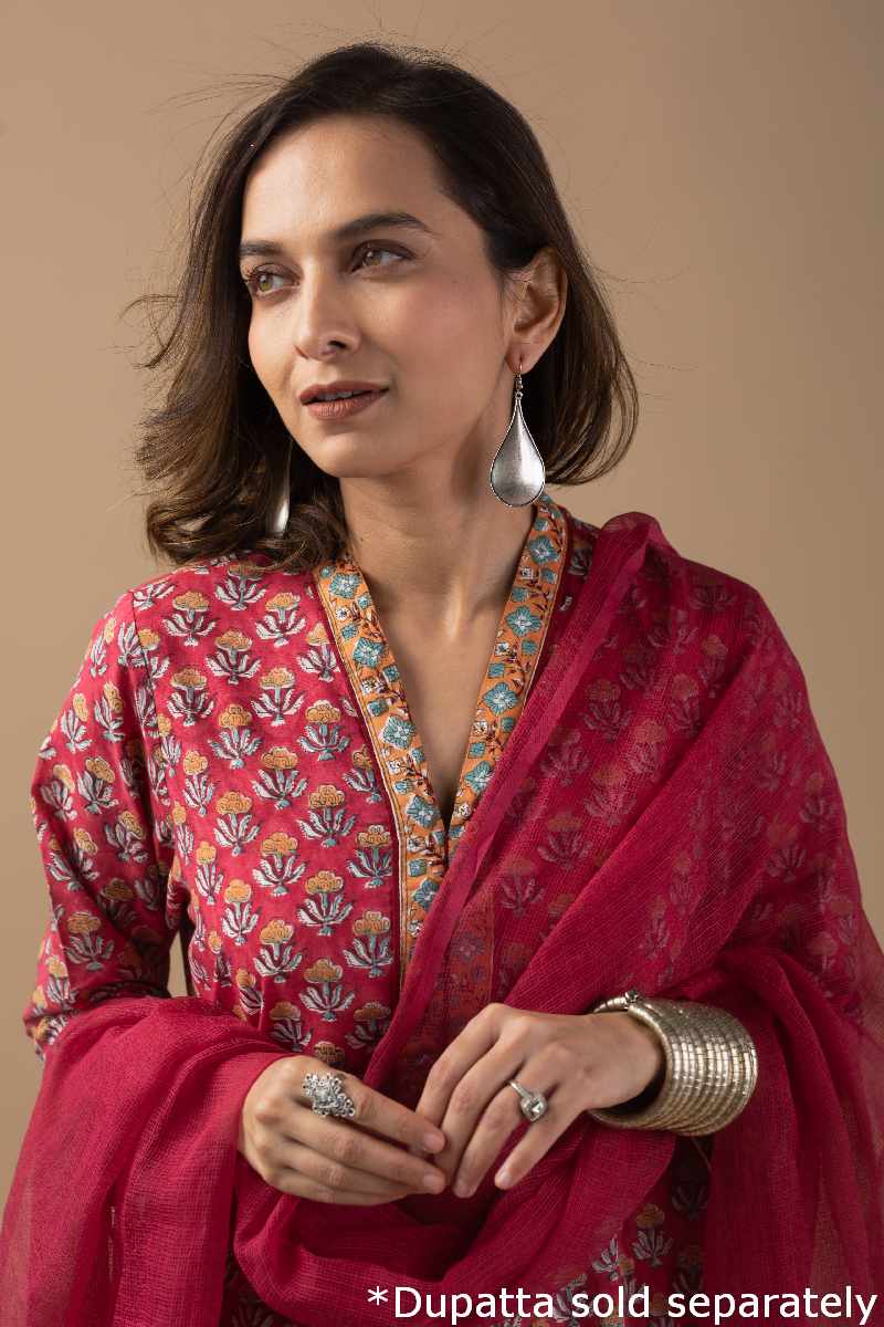Image for Kusvaa Wkr016 Mistti Cotton Block Print Kurta Closeup New