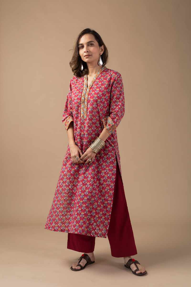 Image for Kusvaa Wkr016 Mistti Cotton Block Print Kurta Front