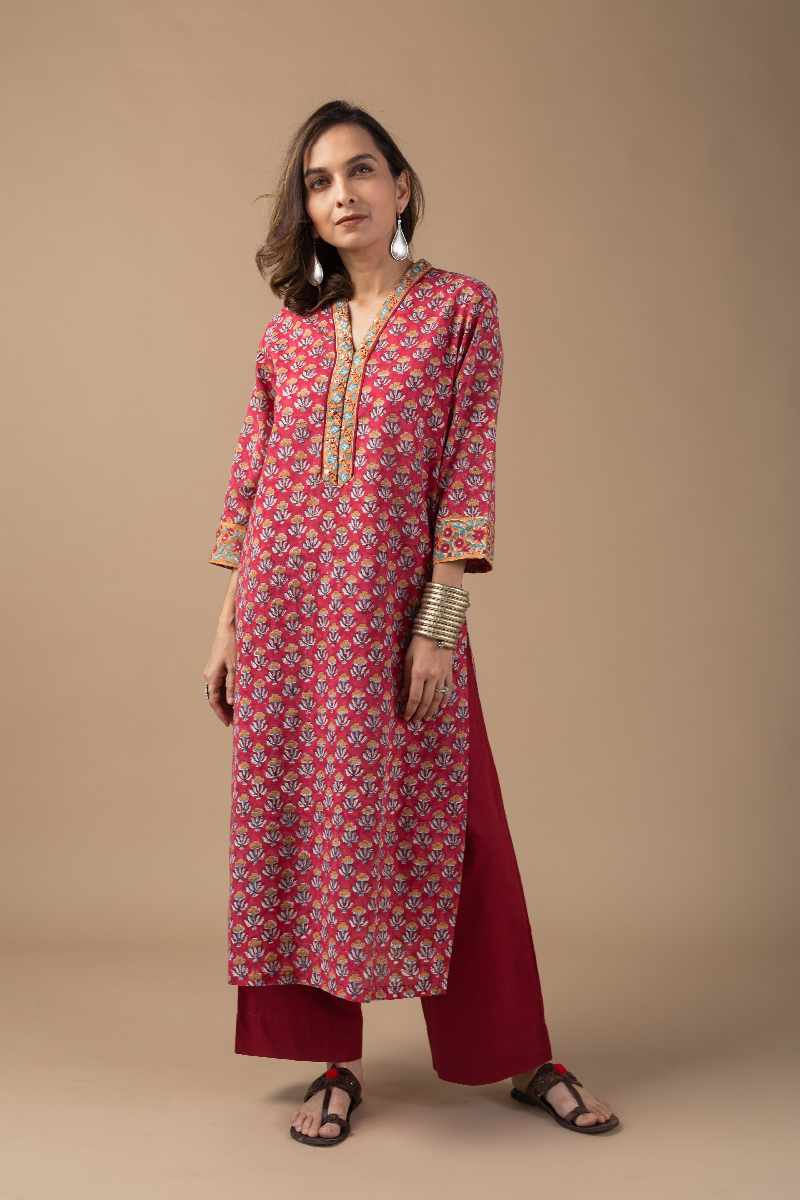 Image for Kusvaa Wkr016 Mistti Cotton Block Print Kurta Pocket