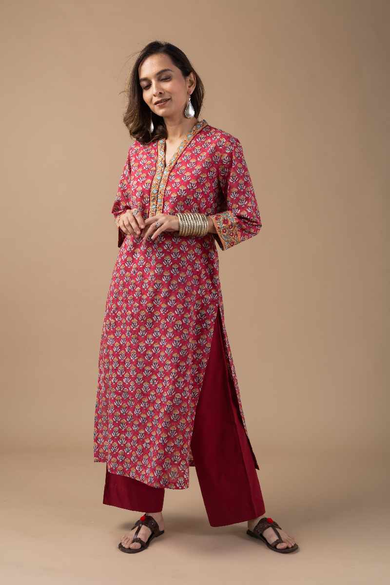 Image for Kusvaa Wkr016 Mistti Cotton Block Print Kurta Side