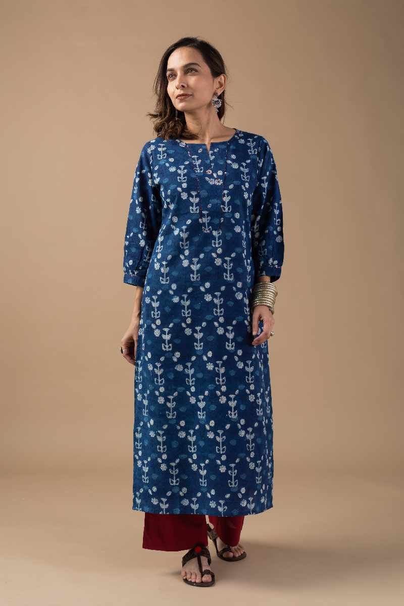 Image for Kusvaa Wkr017 Mukta Cotton Block Print Kurta Closeup 2