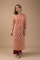 Image for Kusvaa Wkr018 Tvisha Cotton Block Print Kurta Closeup