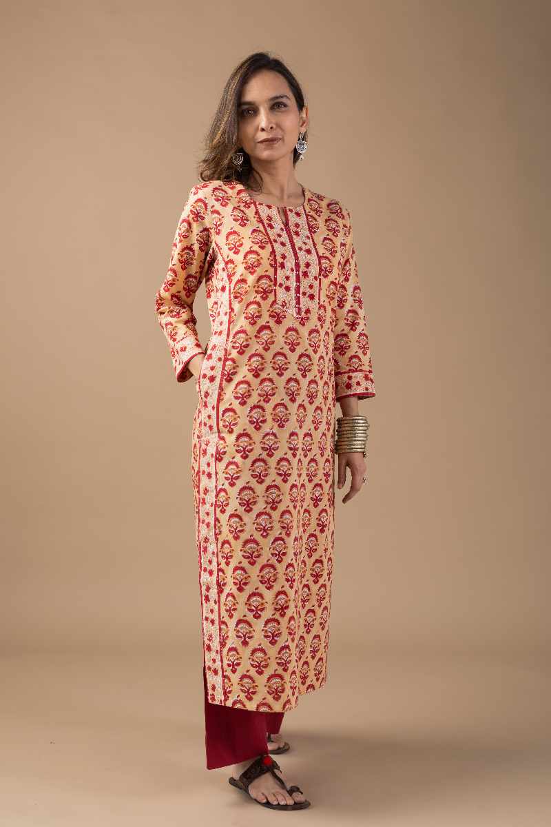 Image for Kusvaa Wkr018 Tvisha Cotton Block Print Kurta Side
