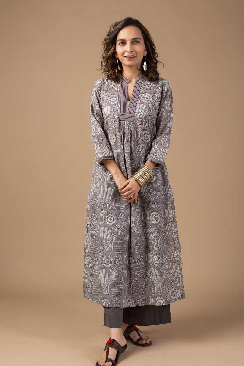 Image for Kusvaa Wkr019 Maheyi Cotton Block Print Kurta Pocket