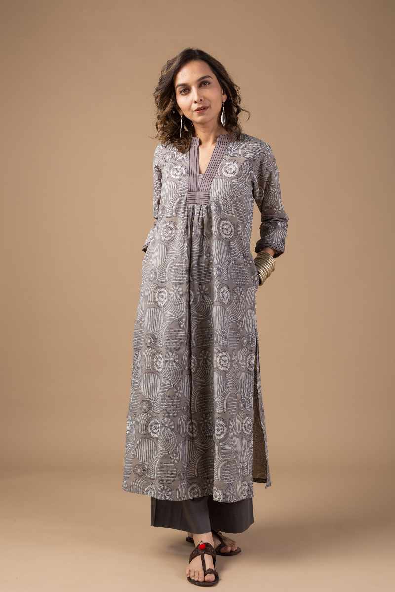 Image for Kusvaa Wkr019 Maheyi Cotton Block Print Kurta Side